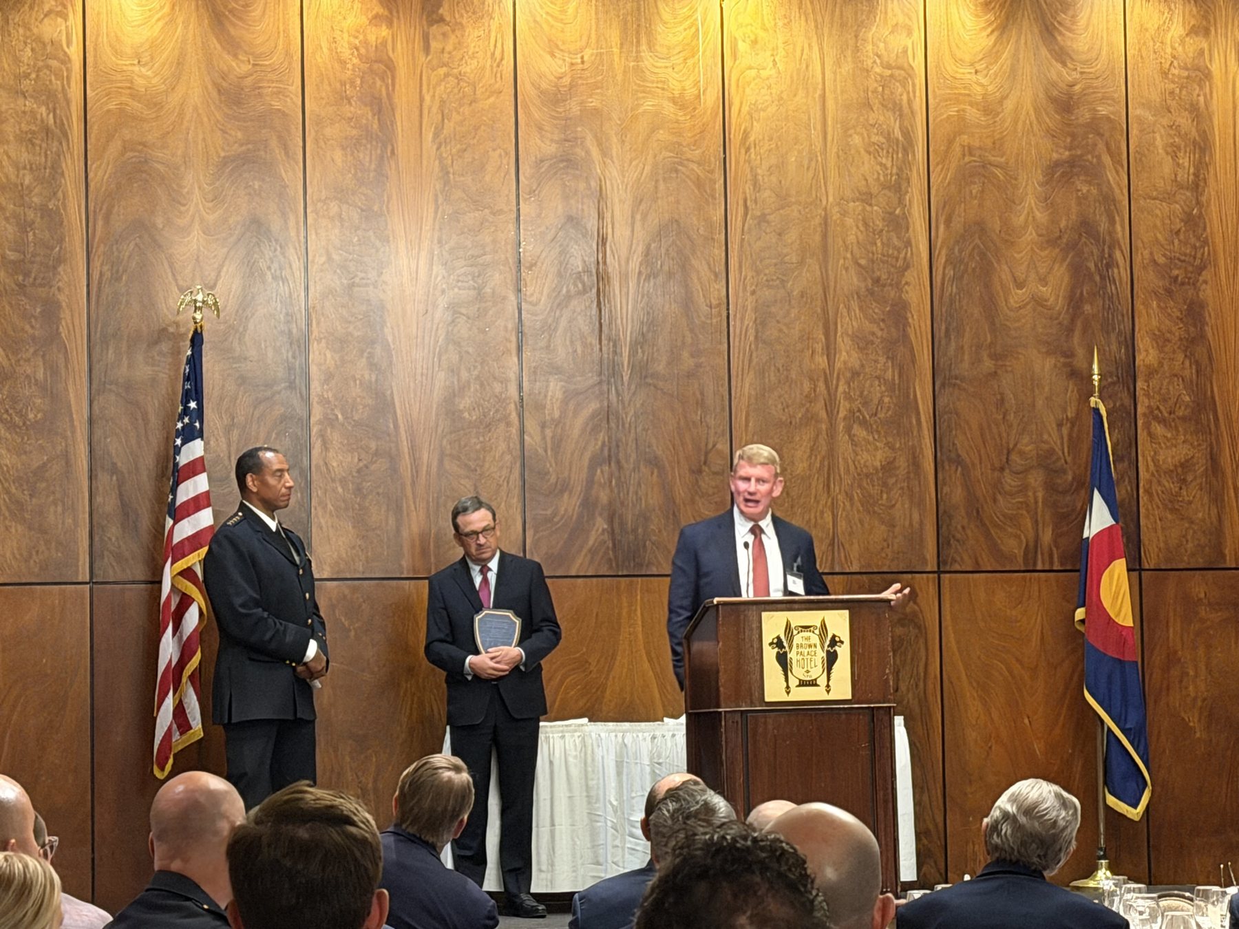 Mark Crider speaking at a law enforcement recognition event